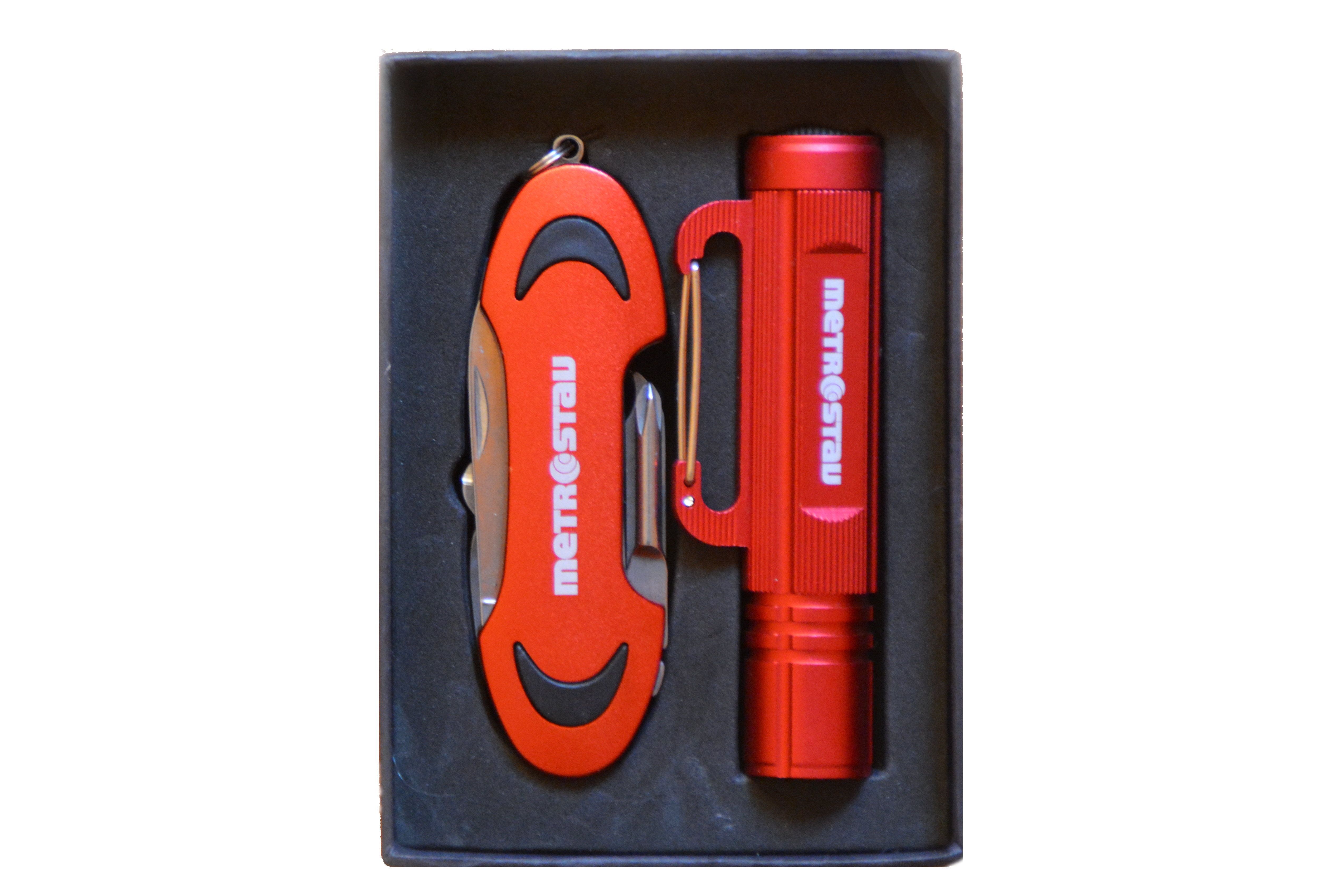 Nůž kapesní se svítilnou a logem Metrostav v dárkové krabičce